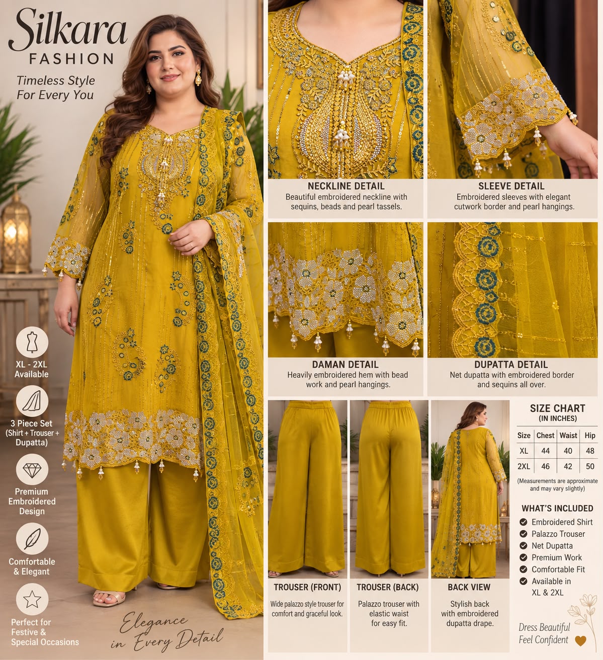 Embroidered 3-Piece Silk Party Wear Suit