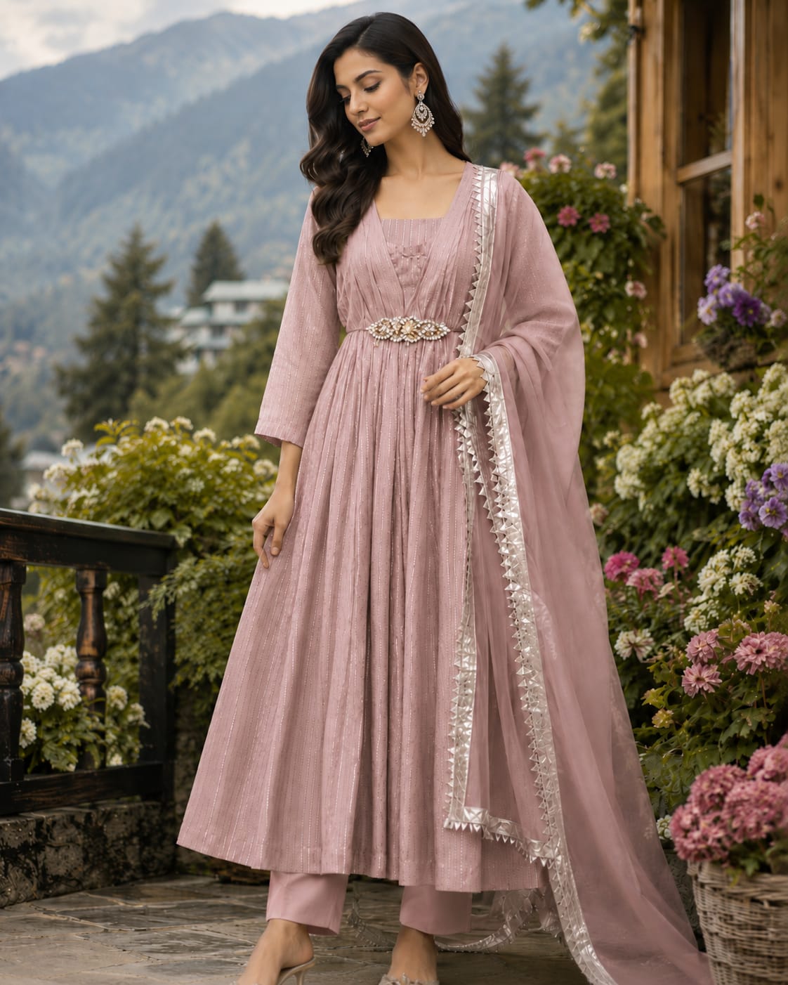 Pure Silk Gala Frock with Silver Gota Dupatta