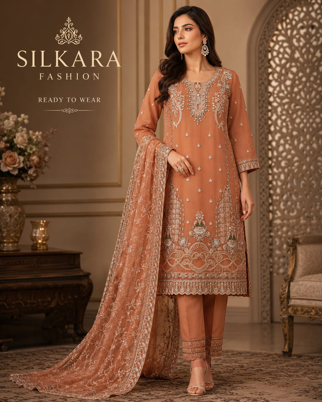 Pastel Organza Delicate Embroidered Suit