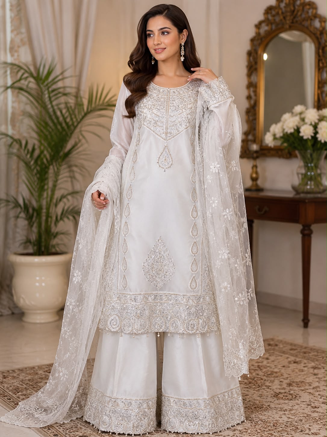 طقم بالازو فخم من حرير الشيشا مع شال شيفون (الصورة 6)