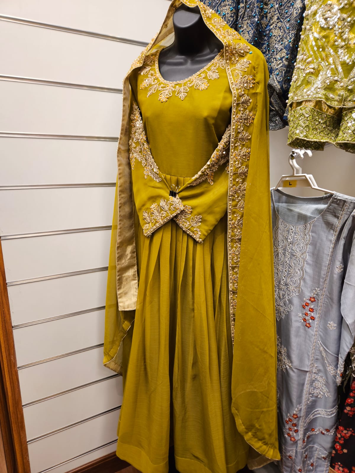 Flared Chiffon Long Frock & Embroidered Dupatta Ensemble