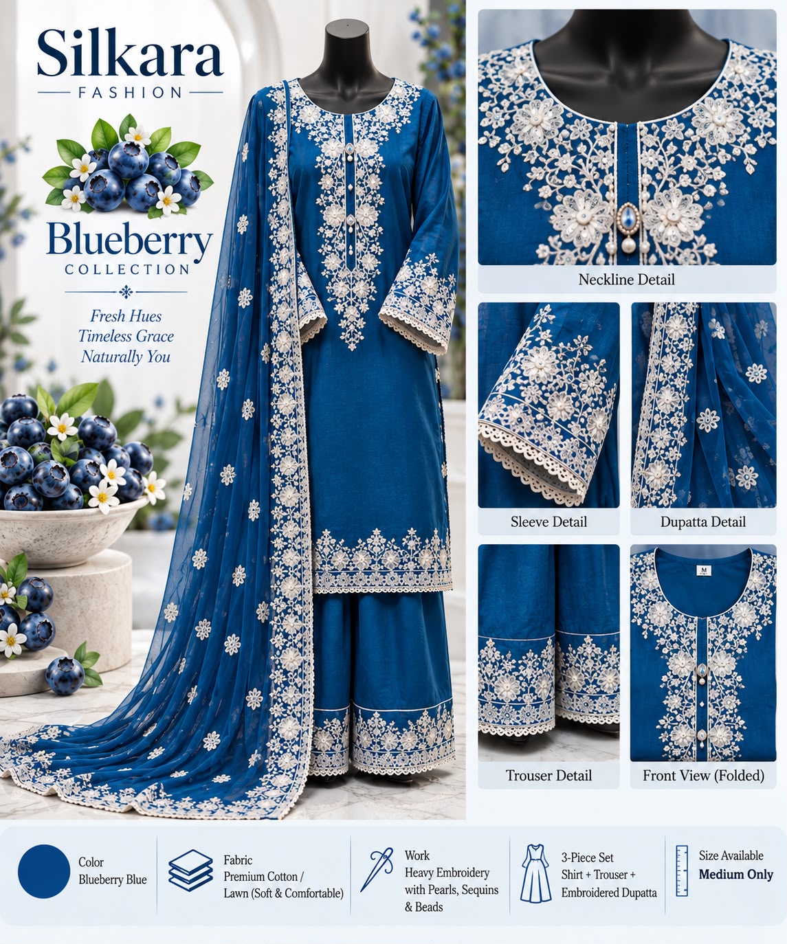 ✨ Elegant Embroidered 3-Piece Shisha Cotton silk suit