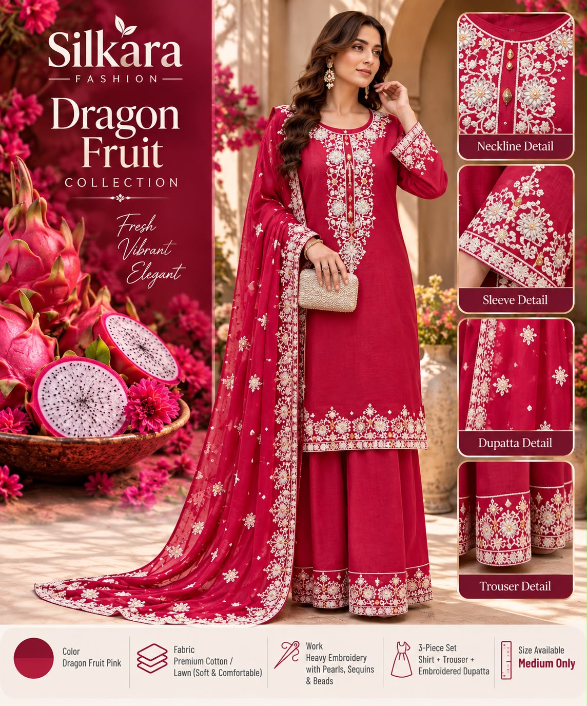 ✨ Elegant Embroidered 3-Piece Shisha Cotton silk suit (photo 3)