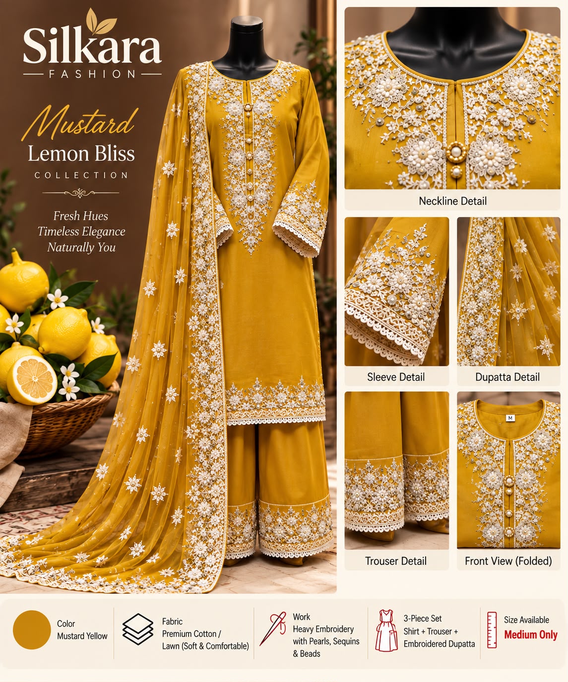✨ Elegant Embroidered 3-Piece Shisha Cotton silk suit (photo 5)